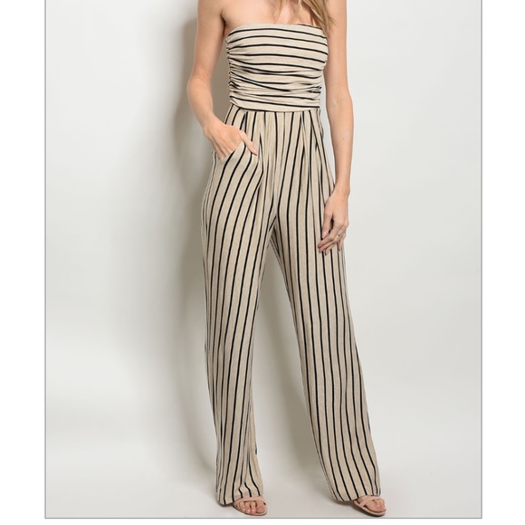 Pants - LAST 2: Cream and Black Stripe Jumpsuit